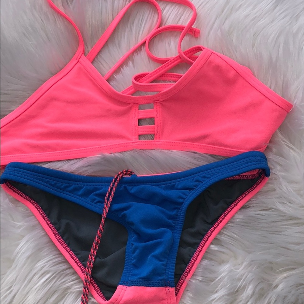 Pink Jolyn top and pink and blue Jolyn bottoms